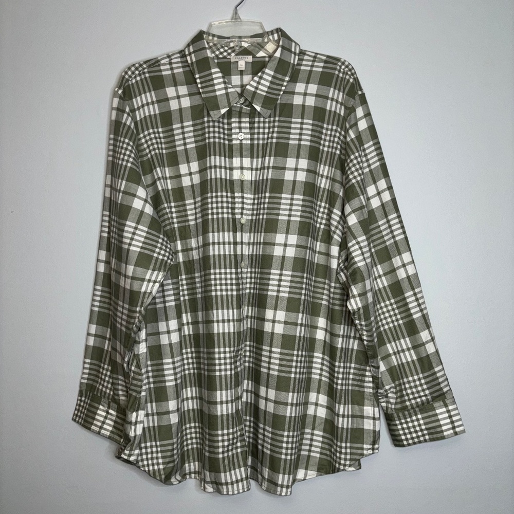 Talbots Sage Green and White Plaid Button Up Size 3x